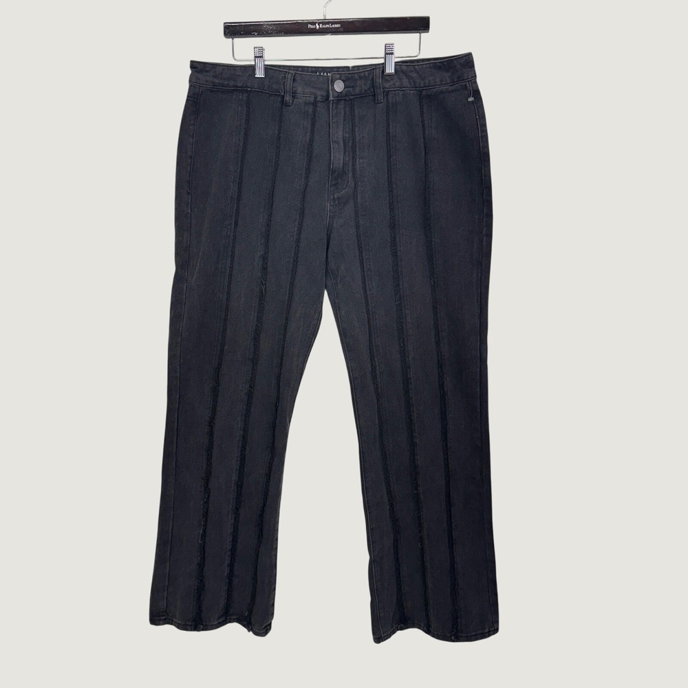 boohooMAN Jeans 36X32 Black Panel Stripe Flare Y2K Grunge Streetwear Denim Urban